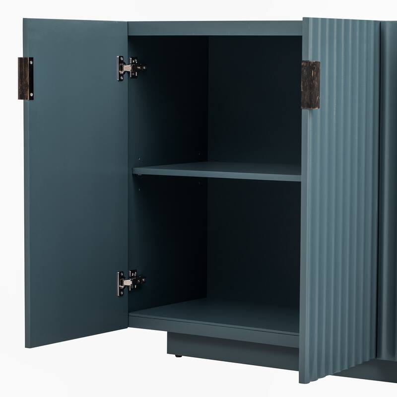 Antique Blue Buffet Cabinet Storage Cabinet Sideboard w/ Adjustable Shelves, Wavy Doors Entryway Floor Cabinet Console Table