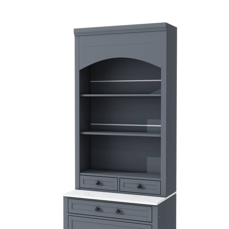 Modern 83.7Inch Freestanding High Kitchen Pantry with 5 Storage Drawers and Adjustable Shelf