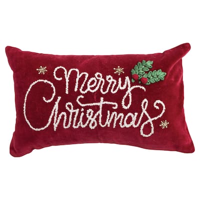 "Merry Christmas" Cotton Velvet Lumbar Pillow