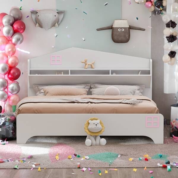 slide 2 of 9, Full Size House Bed with Storage Headboard