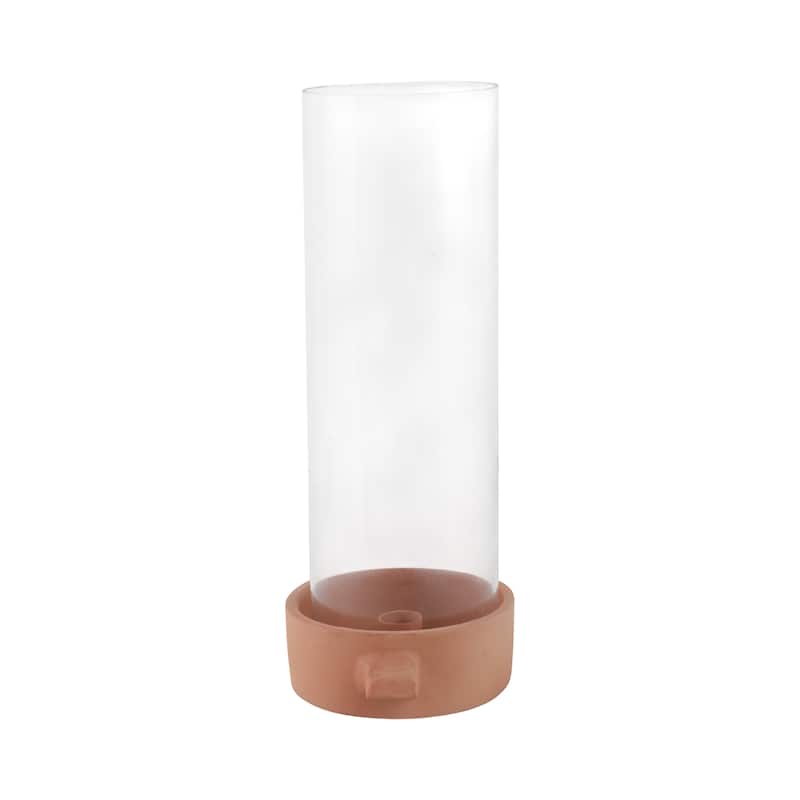 Pottery Glass Pillar and Taper Holder Rustic Base and Hurricane Sleeve - 7" x 5" x 13"