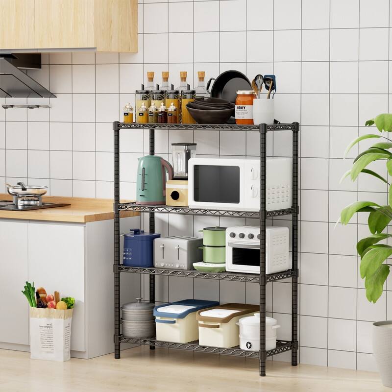 4/5-Tier Heavy Duty Wire Shelves, Chrome/Black, 36/48"W, 350/400 lbs - Black - 54"H