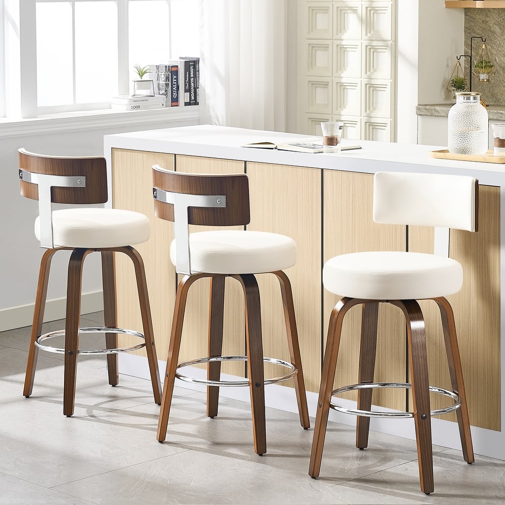 Upholstered Wood Swivel Bar/ Counter Stools, Set of 3