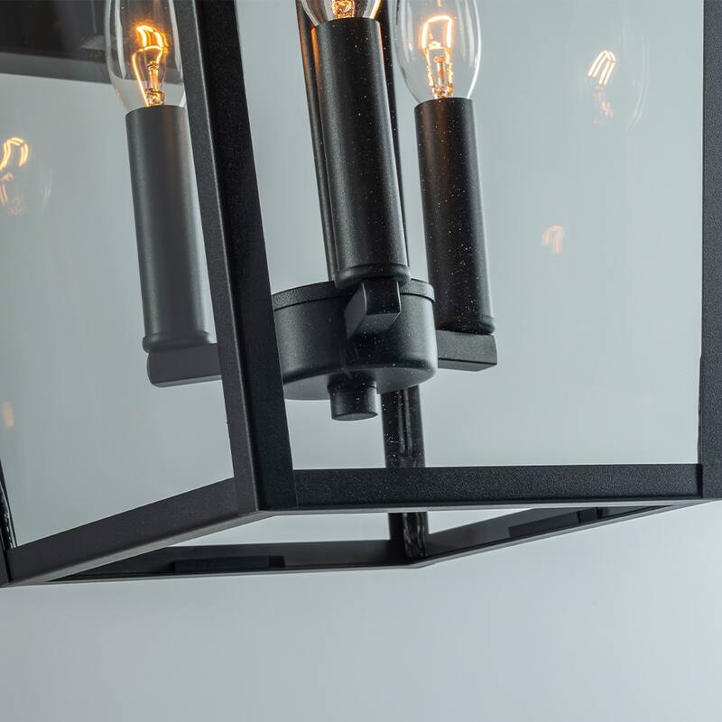 Modern Matte Black Outdoor Wall Lantern with Clear Tempered Glass Open Bottom Design Exterior Light Fixture for Entryway