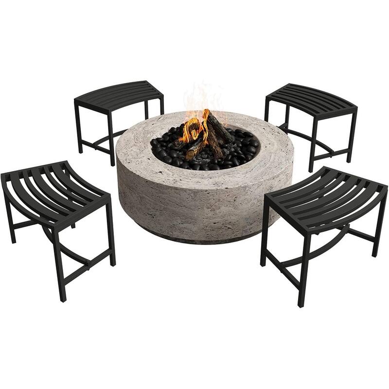 Curved Fire Pit Bench Set of 4,Metal Outside Bench Fire Pit Seating