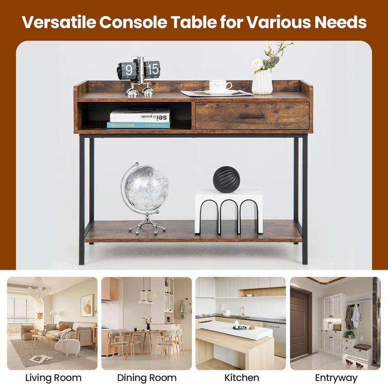 Costway Long Console Couch Side Table withDrawer Metal Frame for - See Details