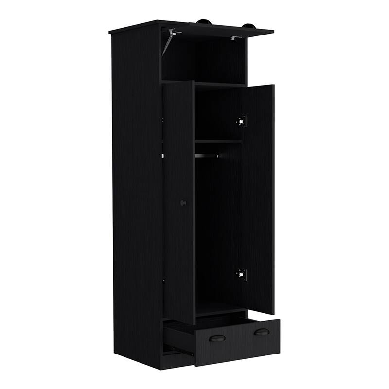 19.69" Modern Double-door Armoire with Top-hinged Drawer and Generously-sized Lower Drawer