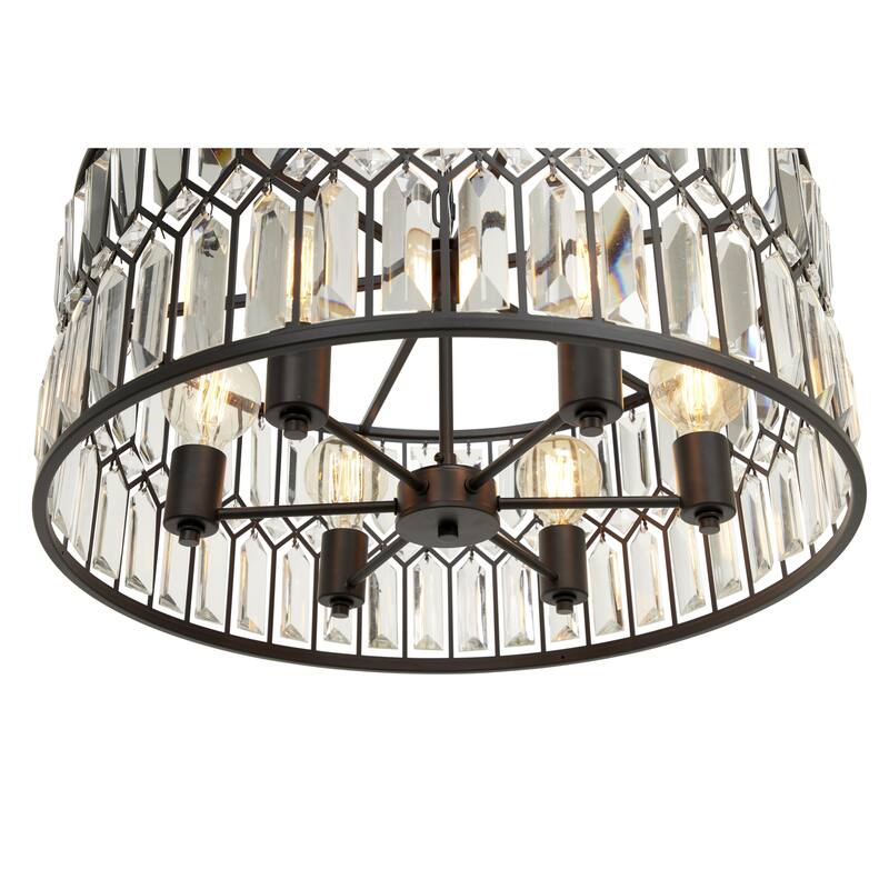 Metal Crystal Embellished 6 Light Room Chandelier with Link Chain - Black - Roche River Decor