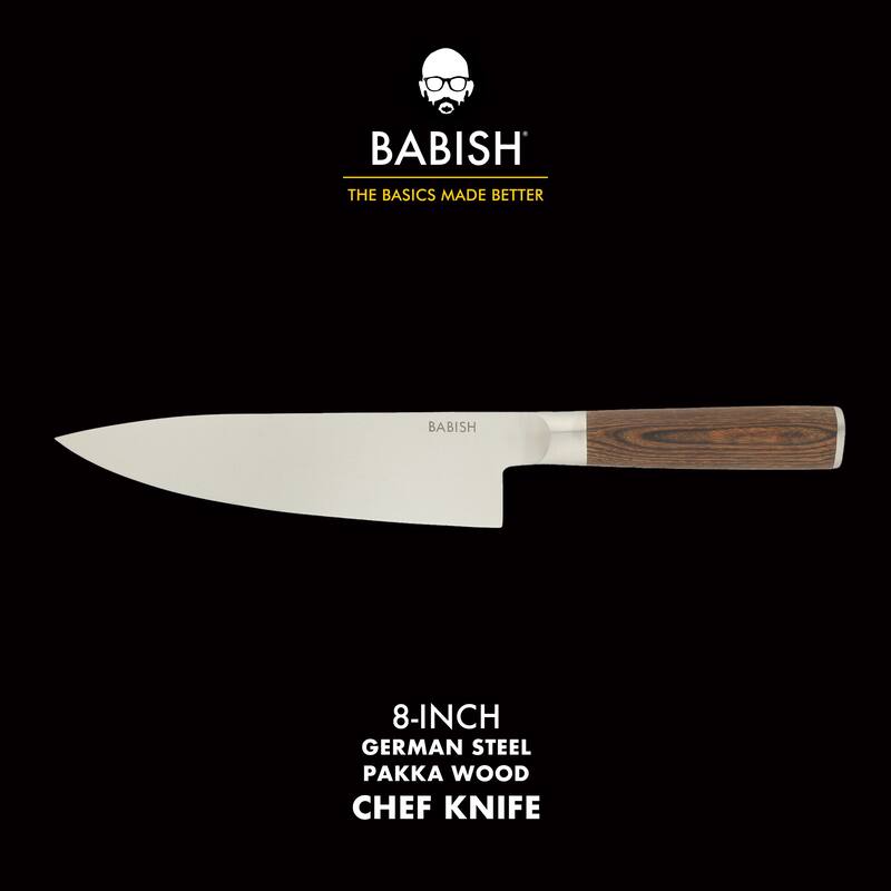 Babish High Carbon 1.4116 German Steel Full Tang 8-Inch Chef Knife - for Chopping, Slicing, Dicing & Everyday Prep