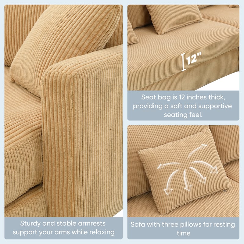 87" Modern L Shaped Sofa with Reversible Chaise,Corduroy Upholstered Sectional Sofa with Pillows