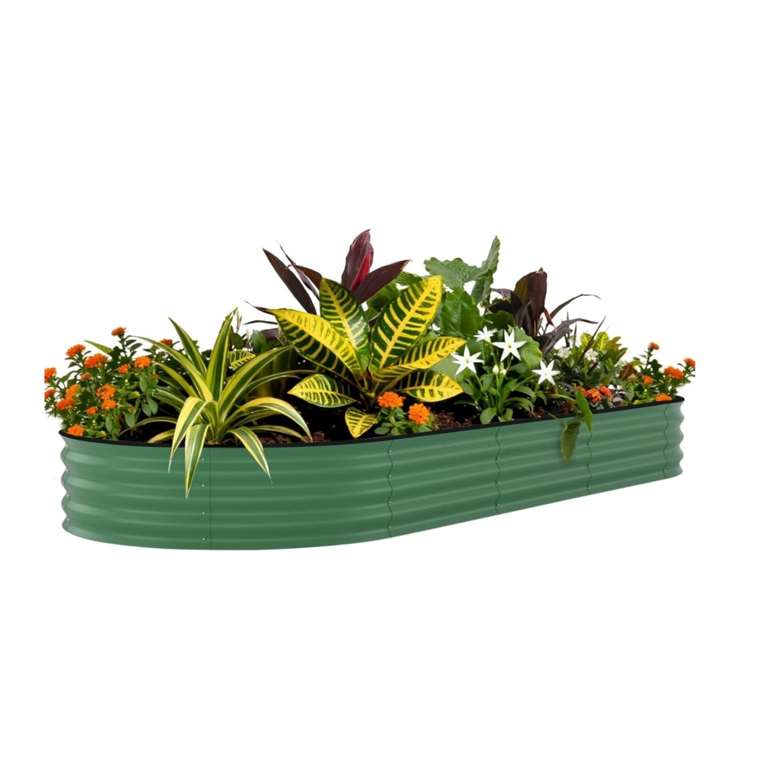 8x4x2FT Galvanized Steel Raised Garden Bed Kit With Anti-cut Strips for Vegetables Herbs and Flowers Green