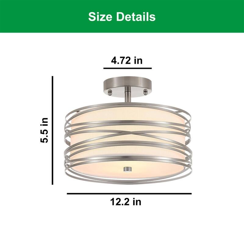 2 Light mount flush light silver bedroom ceiling light linen, metal light fixture - N/A