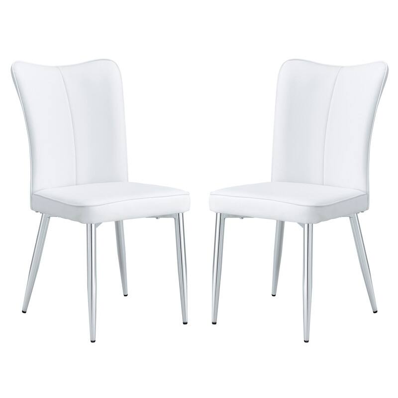 Modern/Minimalist Style PU Leather Dining Chairs Set of 2 with Sliver Metal Legs
