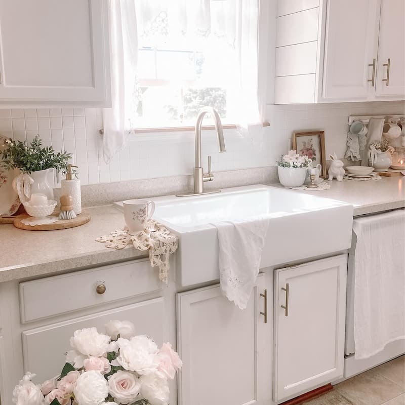 Parker Crisp White Fireclay 34" Single Bowl Quick-Fit Farmhouse Apron Front Drop-in Kitchen Sink with 1 Hole and Drain