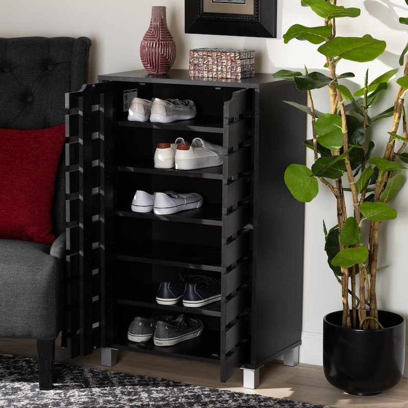 Ernest Dark Brown Finished Wood 2-Door Shoe Storage Cabinet