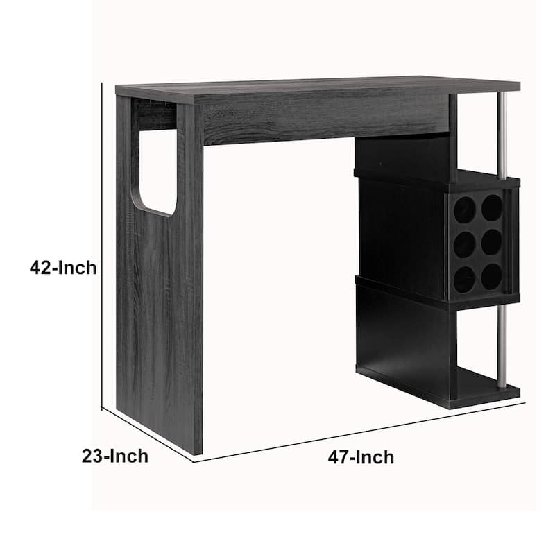 Transitional Style Wooden Bar Table with 3 Tier Side Shelves, Gray