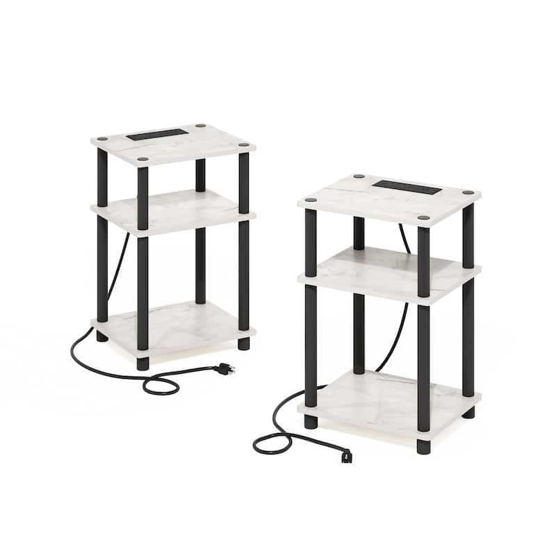 Modern 3-Tier End Table with USB-C Charging, Set of 2, Living Room Nightstand - 13.39