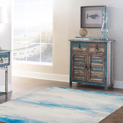 Tiana Machine Washable Ivory and Blue Area Rug