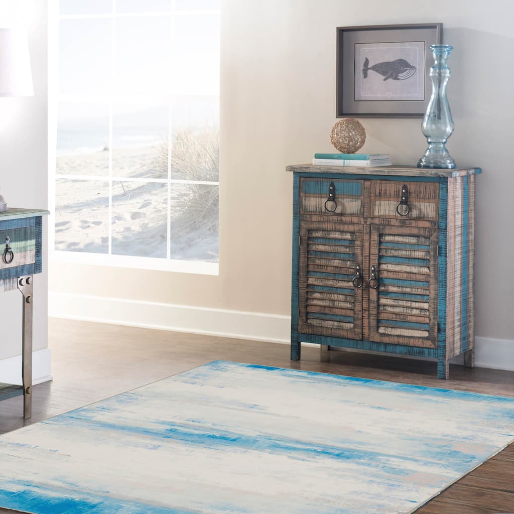 Tiana Machine Washable Ivory and Blue Area Rug