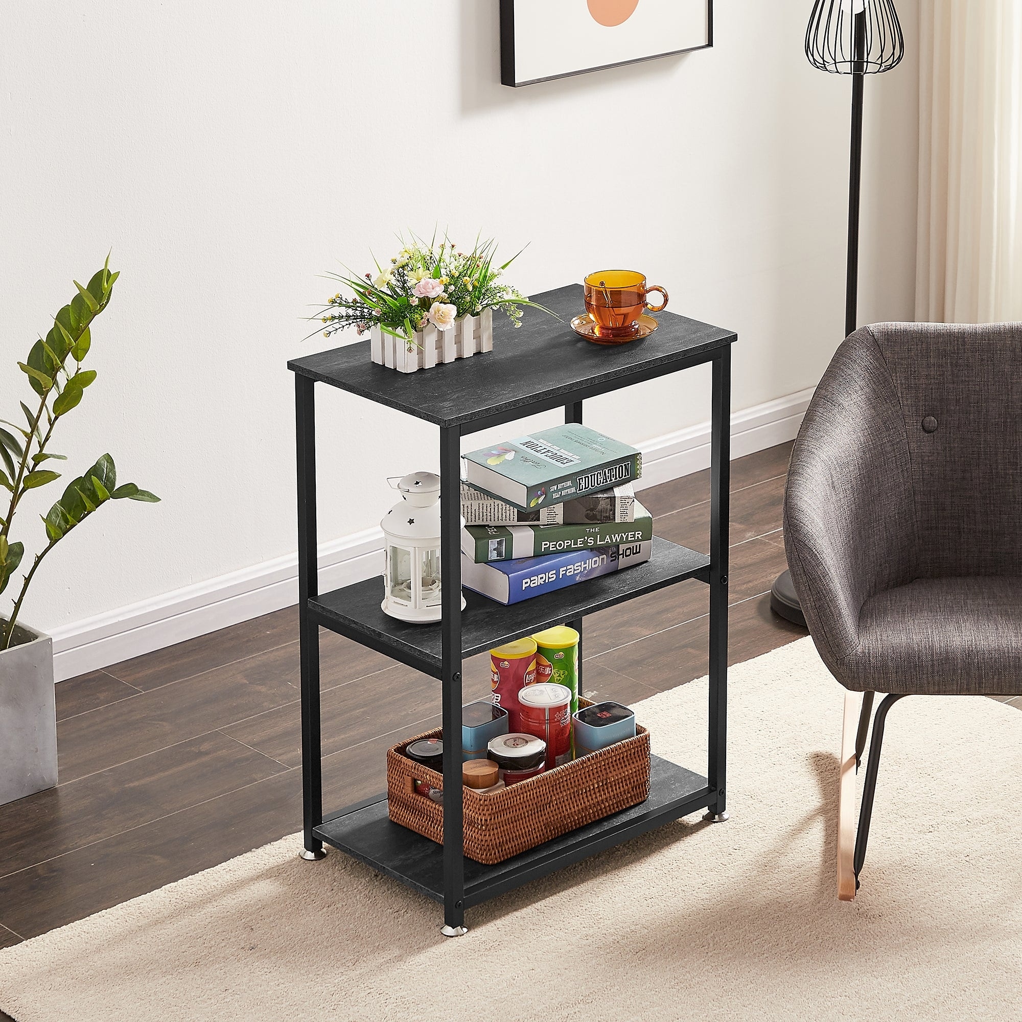 Javlergo Set of 2 End Side Table with 3-Tier Storage Shelf - On