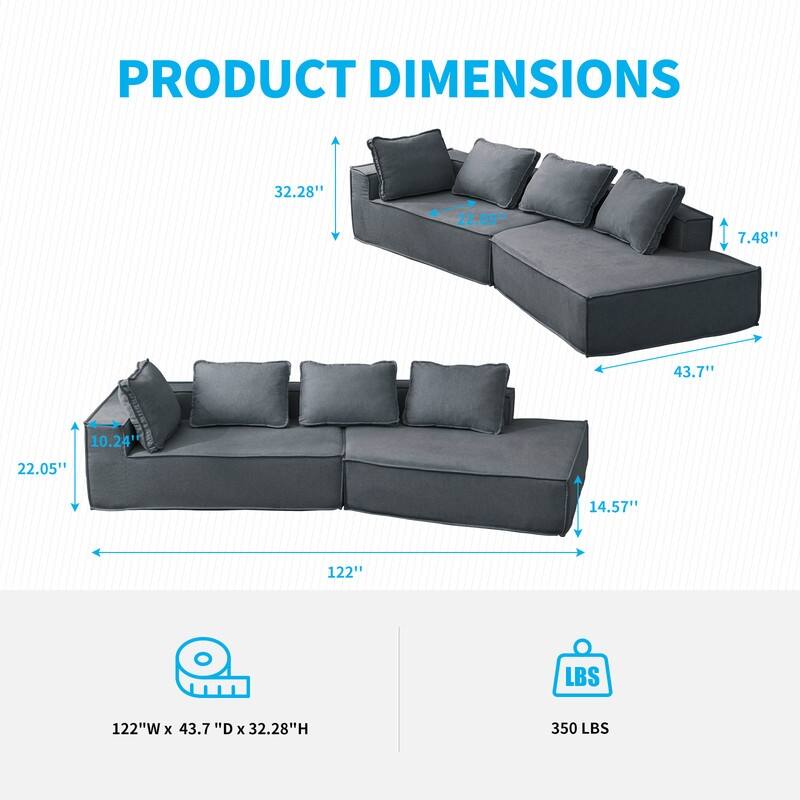 Mixoy 122" 2-Pieces Convertible Sectional Sofa,Oversized Sleeper Couch,Curved Modern Sofas for Living Room