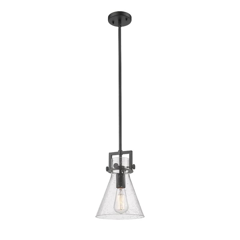 Innovations Lighting Newton Cone - 1 Light 8" Stem Hung Pendant - Seedy/Matte Black