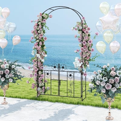 90" Sturdy Metal Garden Arch 2 in 1 Garden Arbor Entry Arbor w/Gate
