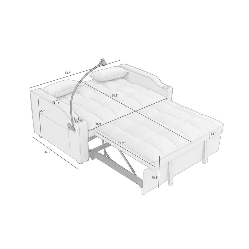 Modern Multifunctional Foldable Sofa Bed with Adjustable Backrest, Upgraded Suede Fabric, USB Port, Ashtray - 55" * 35" * 30"