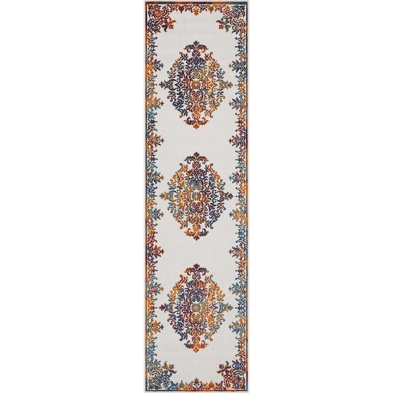 Well Woven Dorado Arid Modern Indoor Outdoor Medallion Area Rug - 2'7" x 9'10" Runner - Ivory