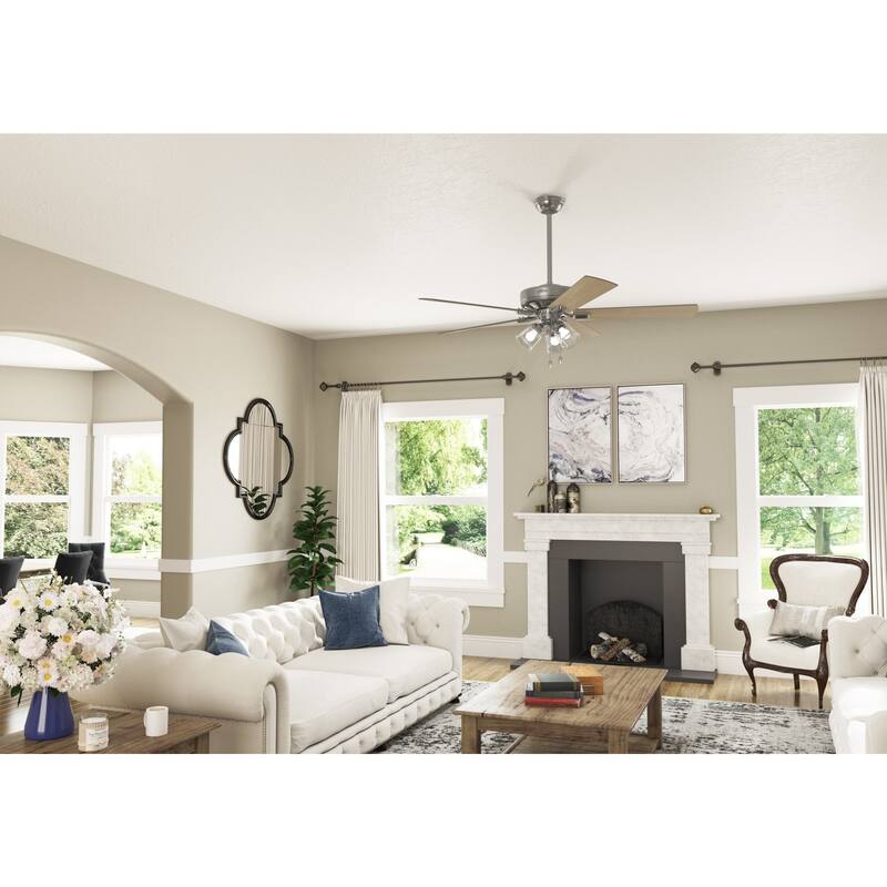 Hunter 60" Crestfield Ceiling Fan w/3-Light LED Light, Pull Chain - Farmhouse, Transitional, Rustic - Exclusive SureSpeed!
