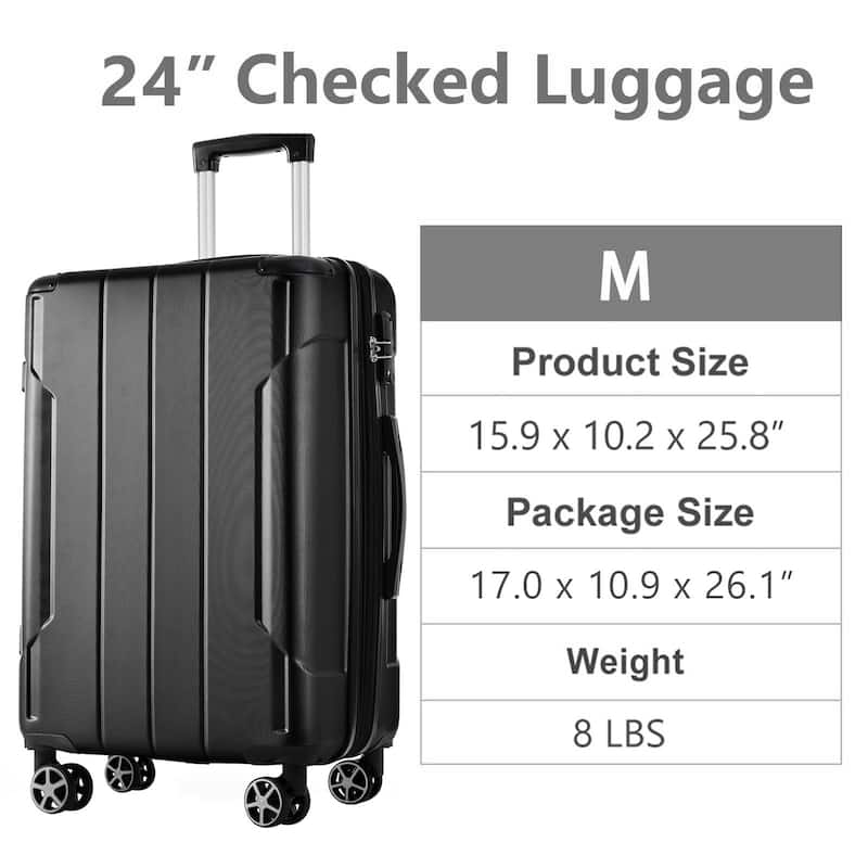 24" Expansion Luggage, Hardside Suitcase with Double Wheels, Lightweight ABS Hard Shell Checked Luggage, for Travel & Business