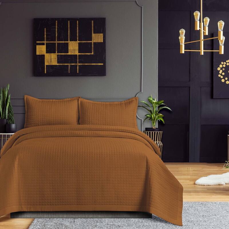 Naples Solid Oversized Quilt Set - Camel - King