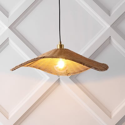 Miko 24.5" Modern Coastal Organic Curve Rattan LED Pendant, By JONATHAN Y