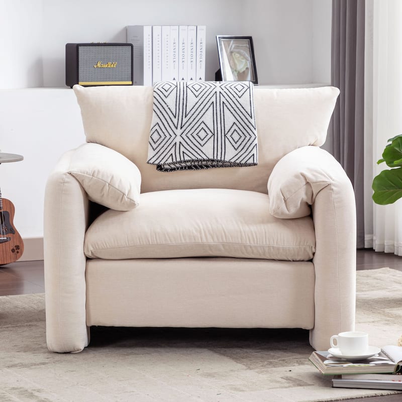 Modern Style Chenille Oversized Armchair Accent Chair Single Sofa - Cream