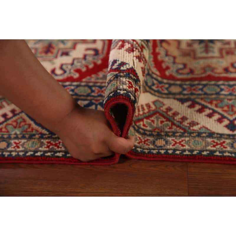 Geometric Red Kazak Runner Rug Handmade Oriental Wool Carpet - 2'9" x 10'8"