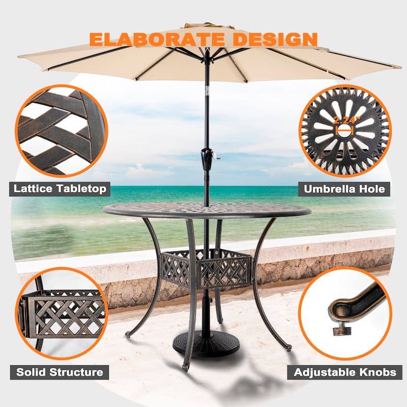 Outdoor 5-Piece Cast Aluminum Dining Set with Cushions