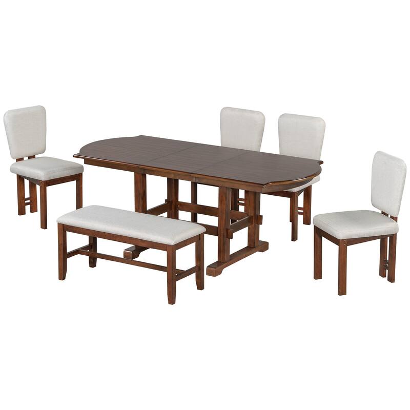 6-Piece Extendable Wood Dining Table Set with Bench
