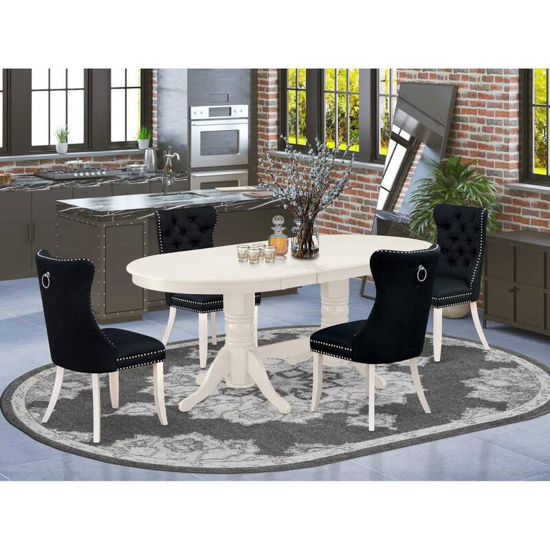 Oval Kitchen Dining Table Set with 4 Chairs - Linen White Modern Table & Chair Set