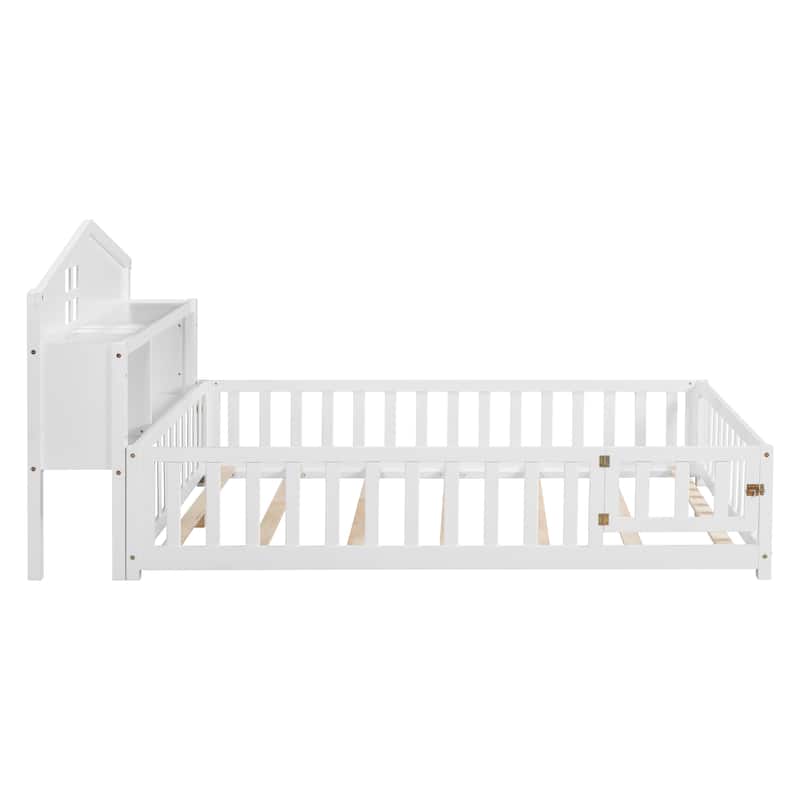 Full Size Plywood Montessori Floor Bed with Bookcases