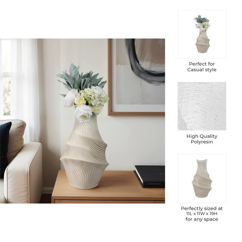 Resin Vase with Sculptural Textured Design and Curved Detailing