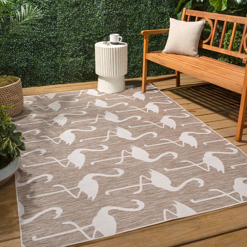 JONATHAN Y Liana Casual Coastal Flamingos Two-Tone Indoor/Outdoor Area Rug