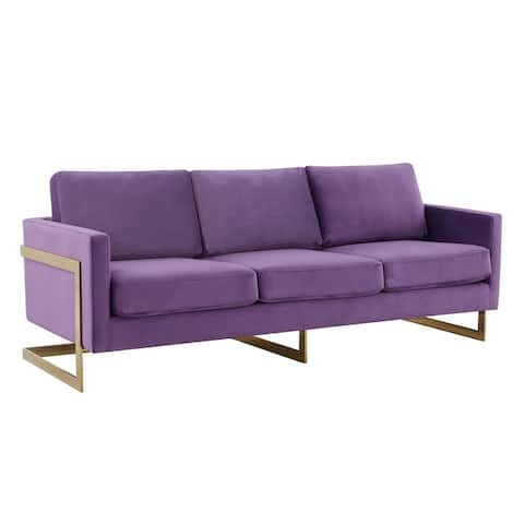 LeisureMod Lincoln Modern Upholstered Velvet Sofa with Gold Frame - 83"