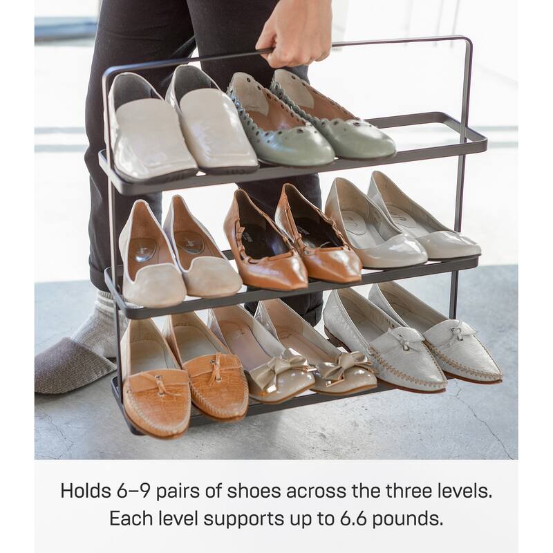 Yamazaki Home Shoe Rack - Two Styles, Steel, Holds 6 to 9 shoes, Holds 19.8 lbs - L 5.51 x W 19.69 x H 17.91 inches