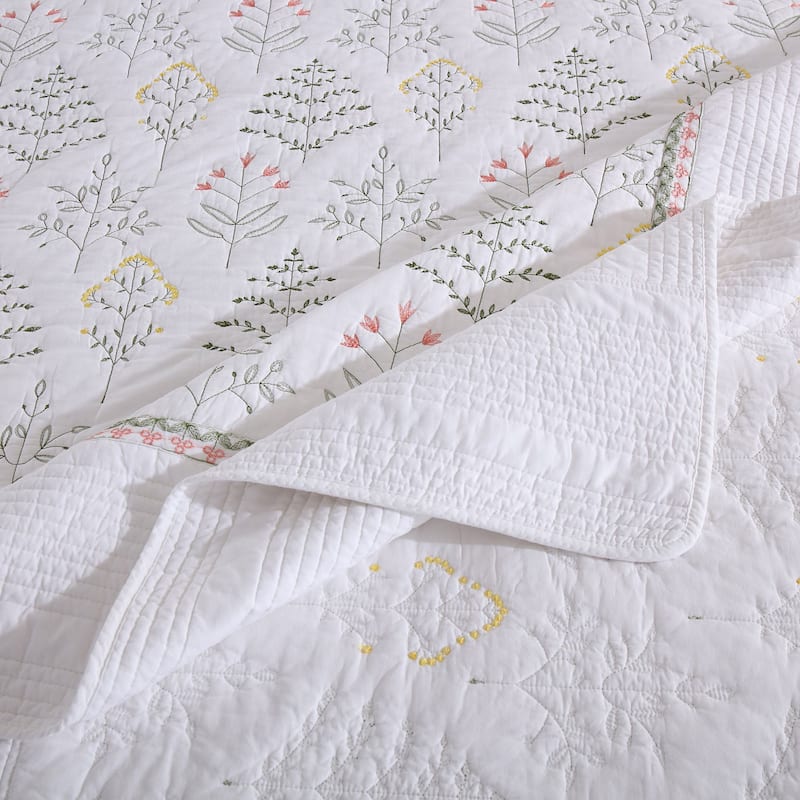 3Pcs 100% Cotton Floral Quilted Bedspread Set