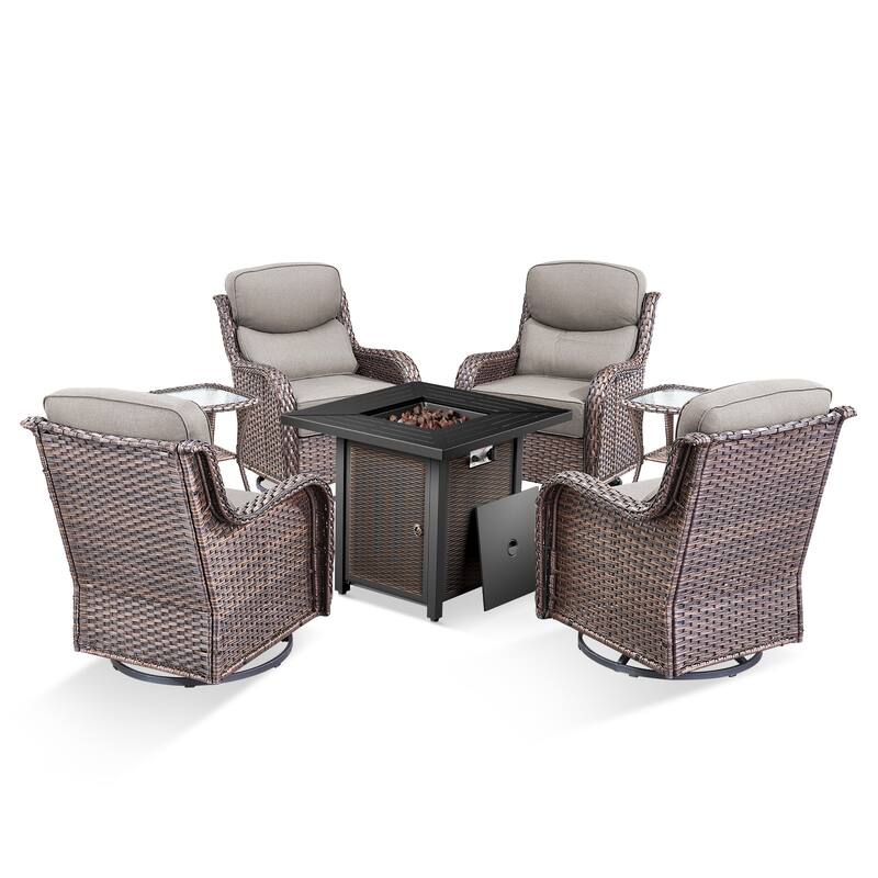 Pocassy 30 Inch Fire Pit Table with Sofa Swivel Chair Set