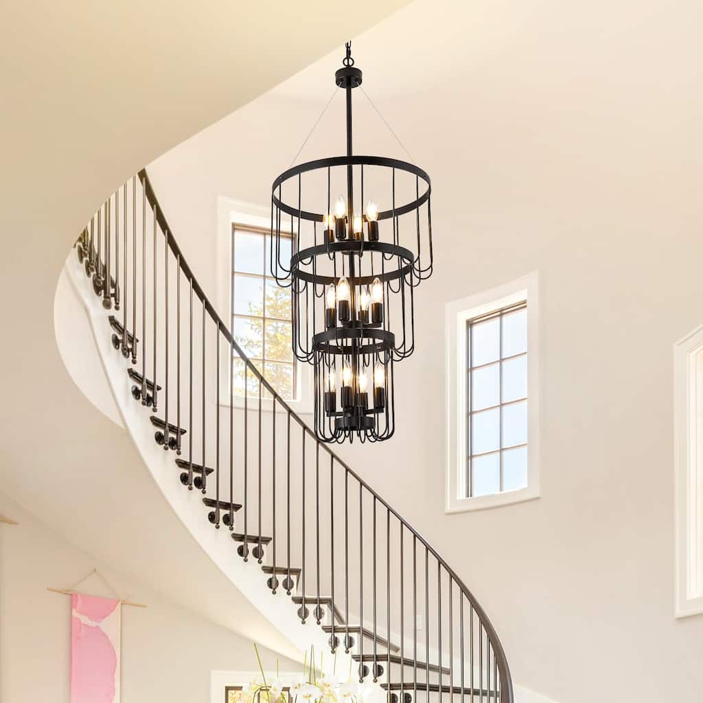 Farmhouse 12 Light Lantern Tiered Chandelier, Modern Foyer Lighting Fixture for Entryway,Large Chandeliers for High Ceilings