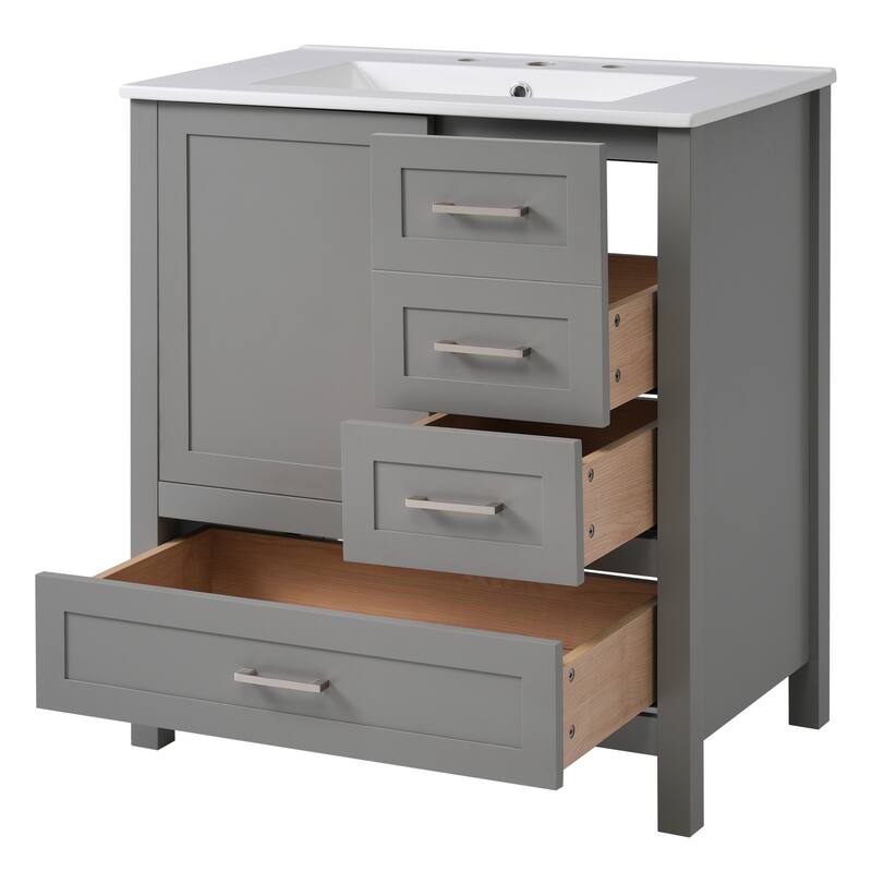 Multifunctional Storage Cabinet Bathroom Vanity with Removable Pull-out Tray, Door Storage Box and 3 Different Sizes Drawers