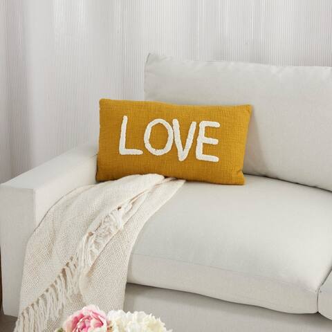 Mina Victory Life Styles Text Words Textured Love Throw Pillow 12" x 21"