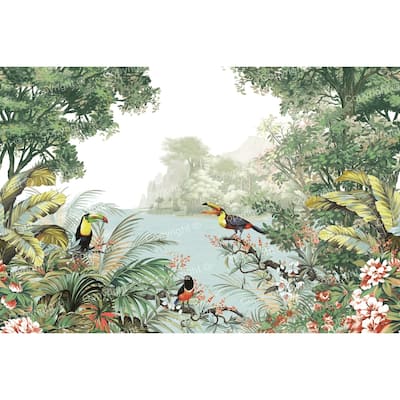 Vibrant Tropical Landscape Toucan Birds Wallpaper Mural