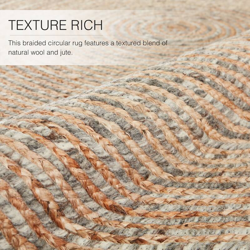 Rosen Natural Solid Beige/ Gray Round Area Rug
